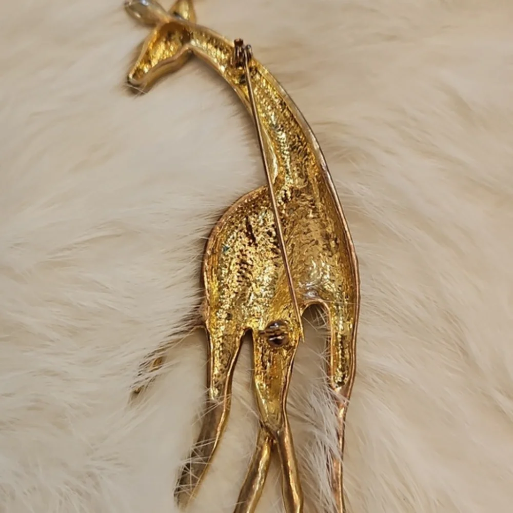 GIRAFFE Rhinestone Green Eye Bling‎ Vintage Brooch